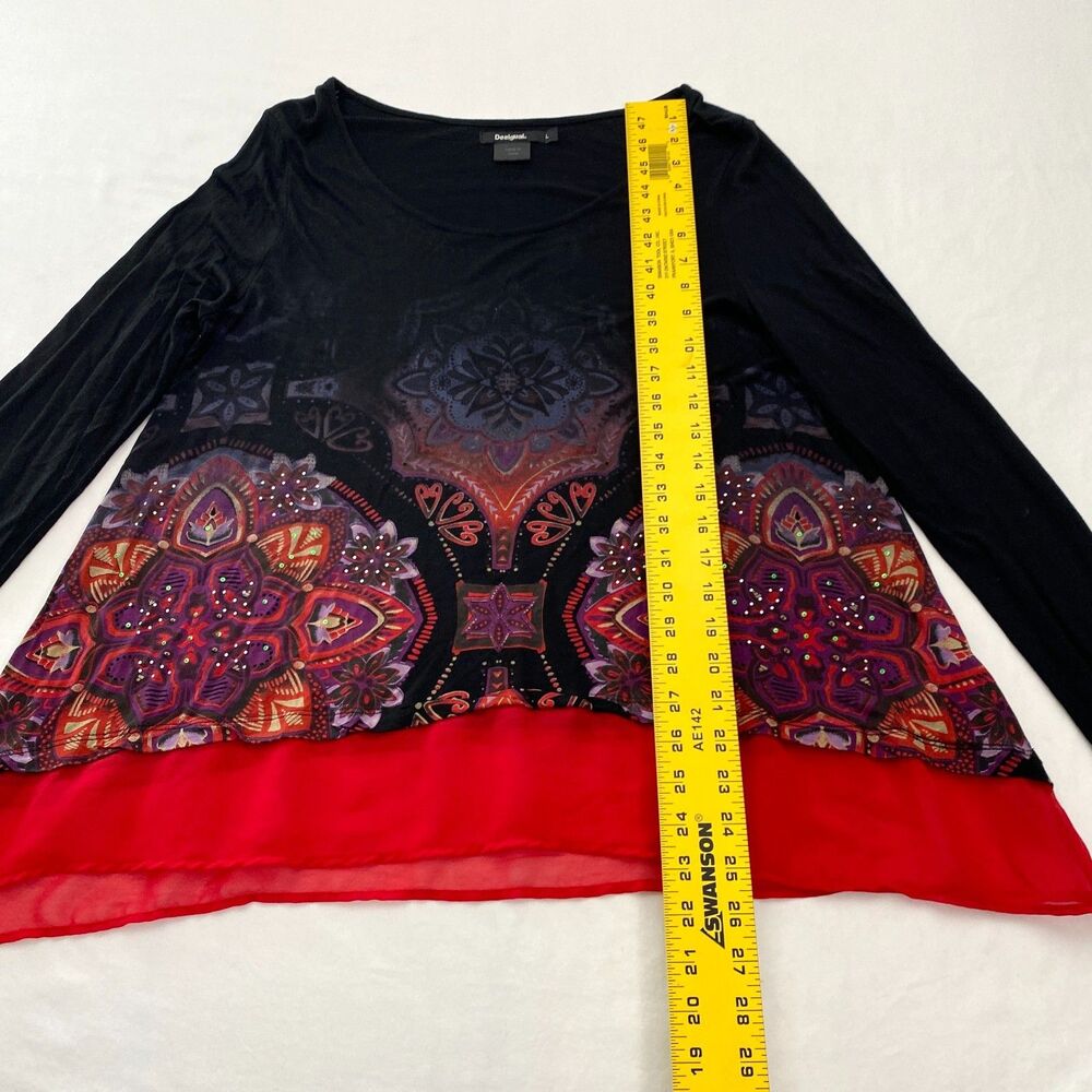 Desigual Whimsigoth Top Blouse Tattoo Boho Flowy Womens Large Black Red Fairy - Picture 11 of 13